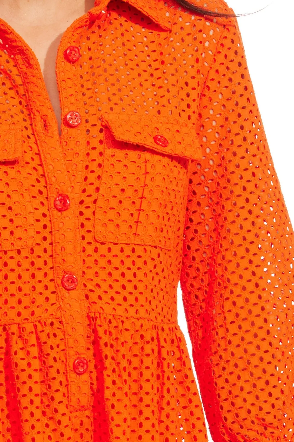 Bold Mood Cool Undertone Eloise Dress ?C Tangerine Eyelet