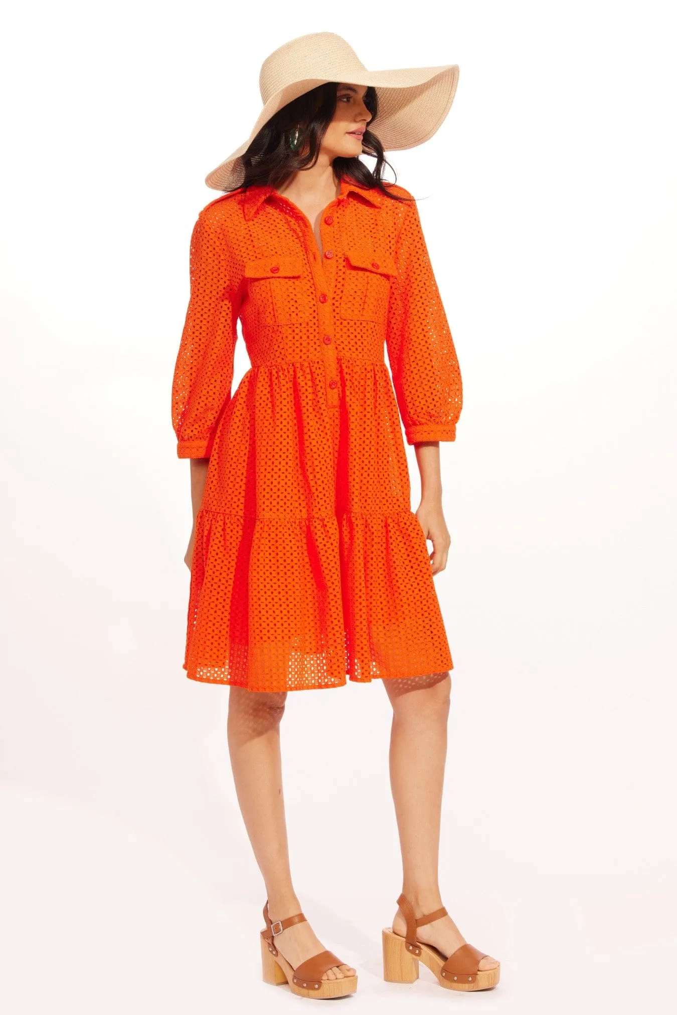 Eloise Dress ?C Tangerine Eyelet Form Flow Shine Finish