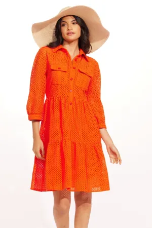 Eloise Dress ?C Tangerine Eyelet Watercolor Effect Photo Bright Eloise Dress ?C Tangerine Eyelet