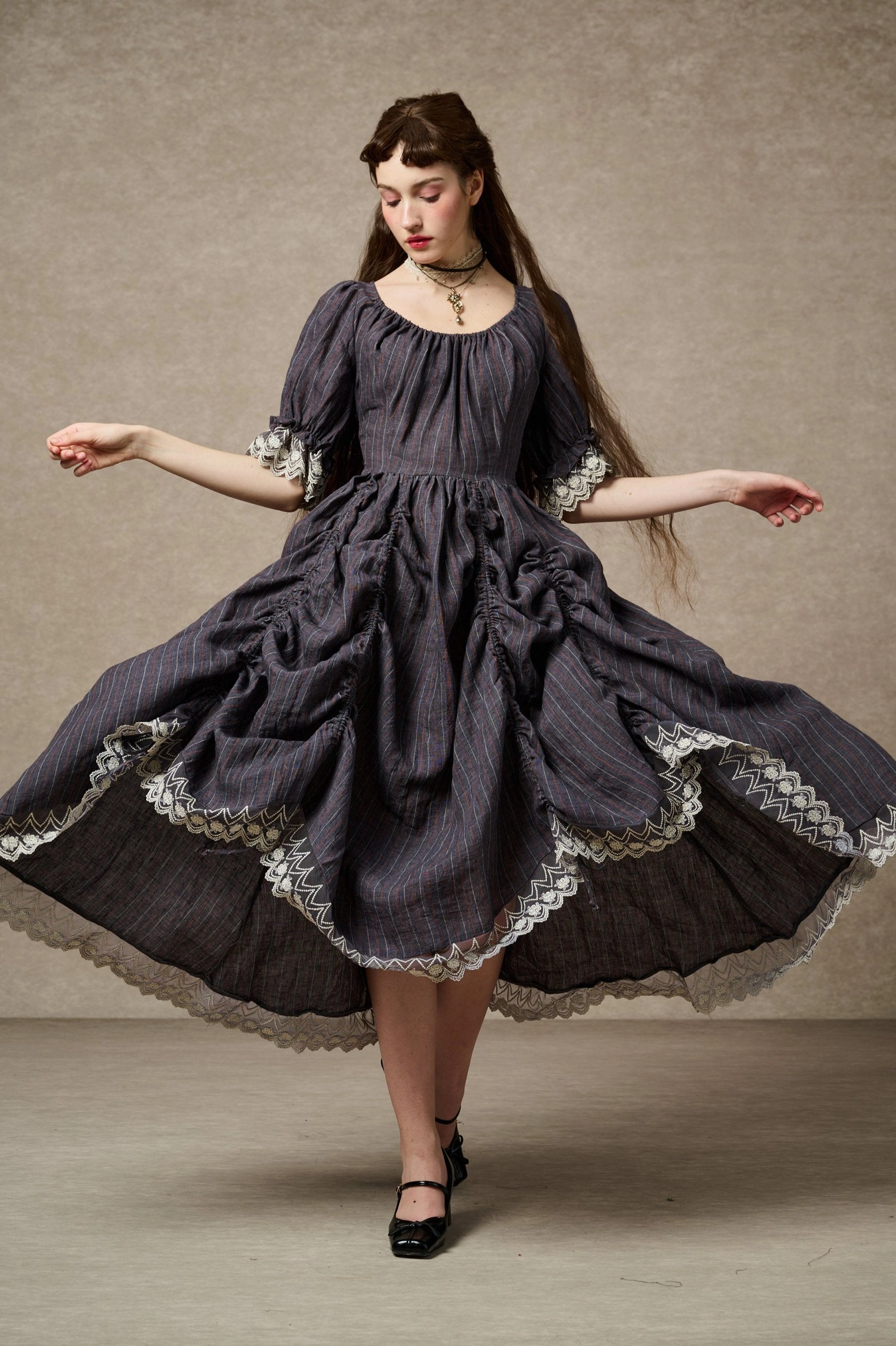 Elowen 27 | Lace Linen dress gown ( 2 way to wear ) Weatherproof Seams