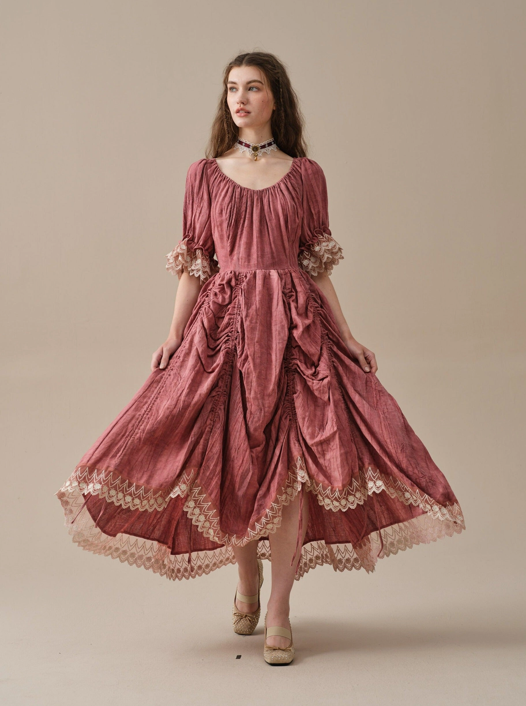 Seam Sealed Construction Elowen 27 | Lace Linen dress gown ( 2 way to wear )