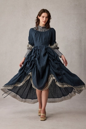 Elowen 27 | Lace Linen dress gown ( 2 way to wear ) Roll up sleeves Elowen 27 | Lace Linen dress gown ( 2 way to wear ) Reinforced Shoulder Padding