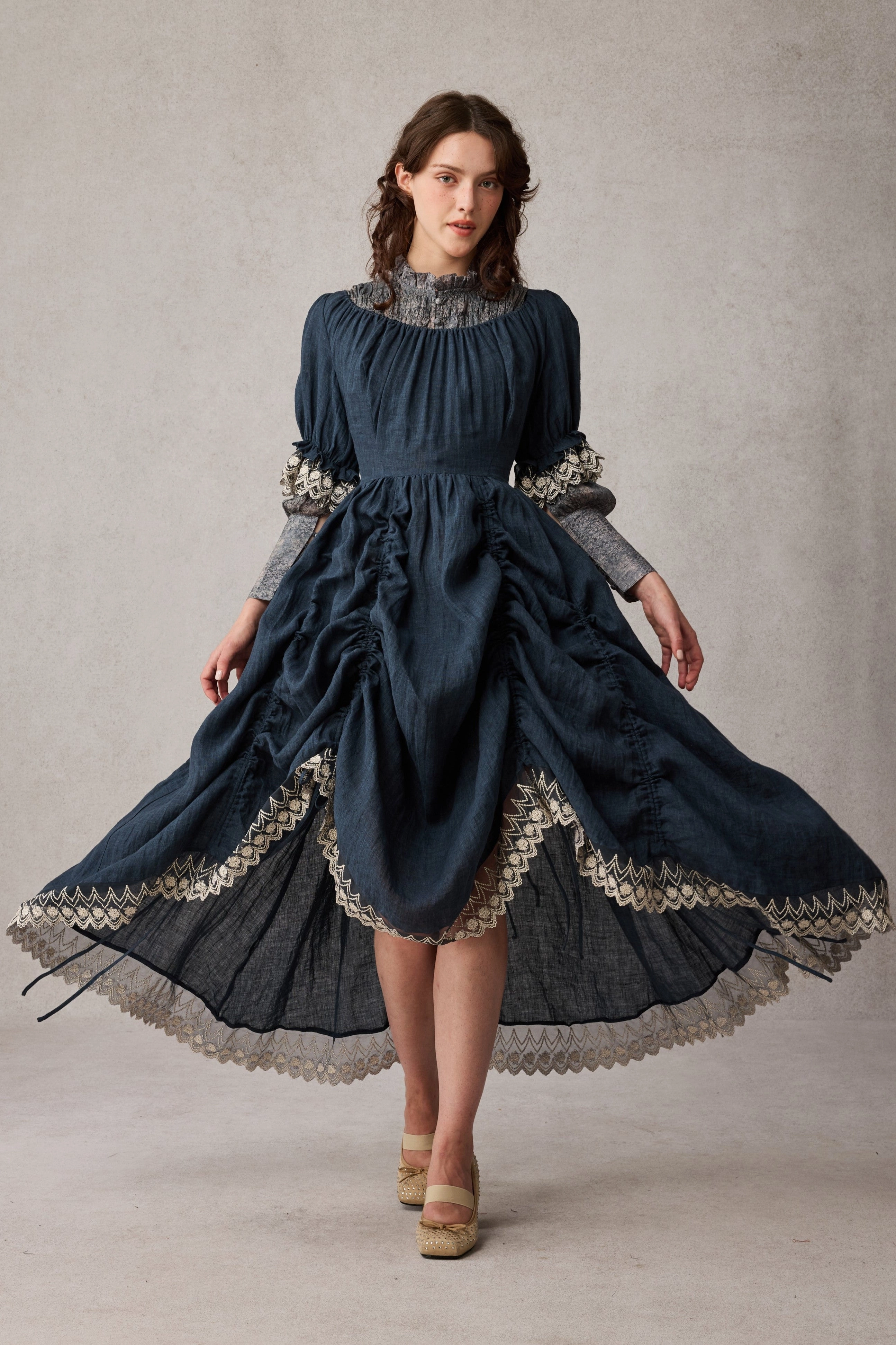 Elowen 27 | Lace Linen dress gown ( 2 way to wear ) Compact Packable All Year