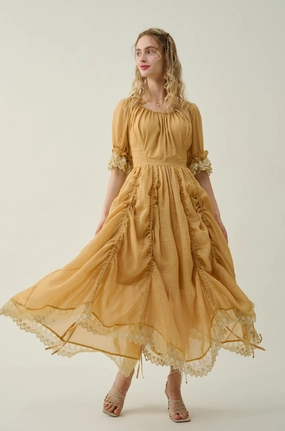 Elowen 27 | Lace Linen dress gown ( 2 way to wear ) Seamless construction Utility Pockets Elowen 27 | Lace Linen dress gown ( 2 way to wear )