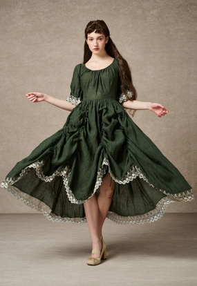 Elowen 27 | Lace Linen dress gown ( 2 way to wear ) Tailored Silhouette Elowen 27 | Lace Linen dress gown ( 2 way to wear ) Modular Layering Compatibility Secure Chest Pocket