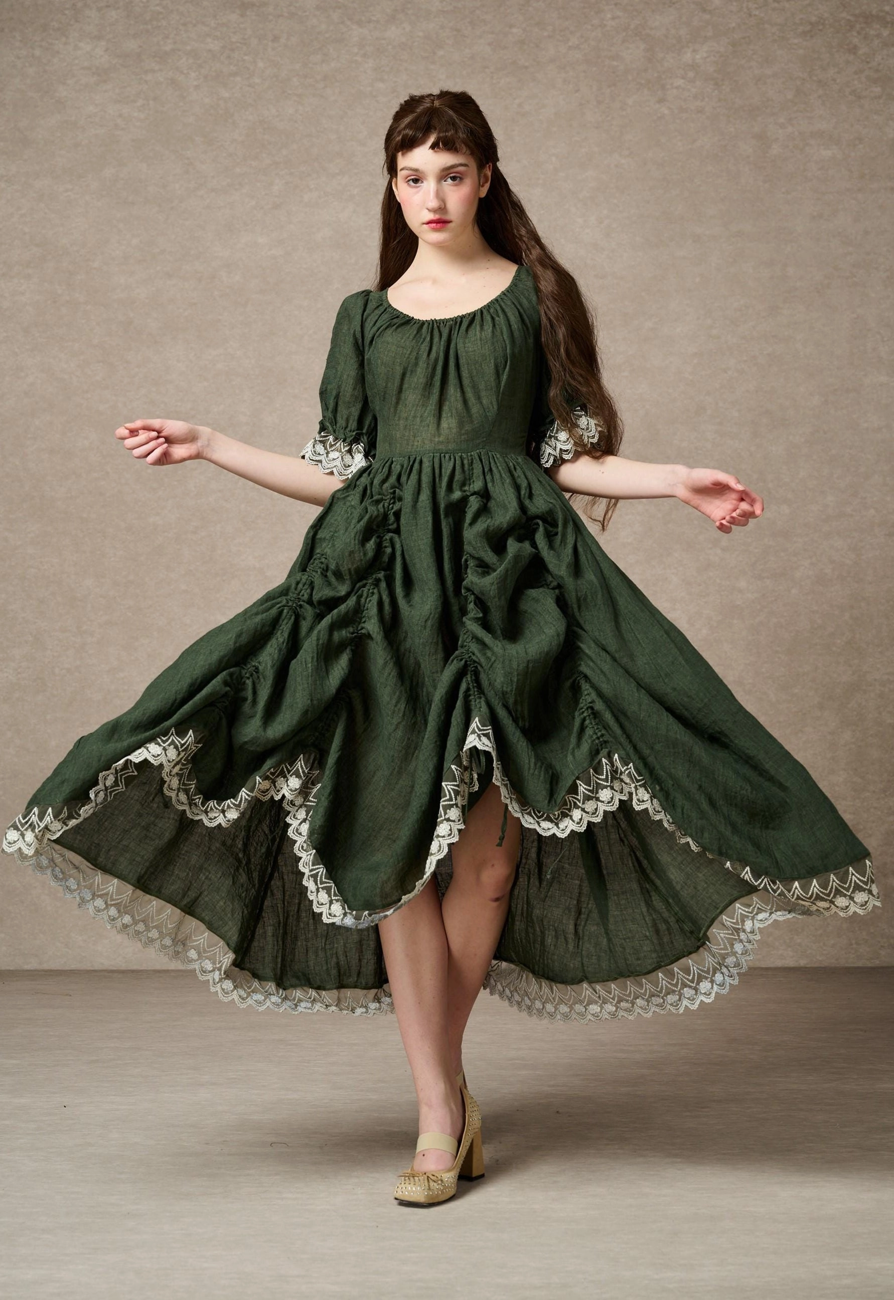 SoftshellTexture Elowen 27 | Lace Linen dress gown ( 2 way to wear )