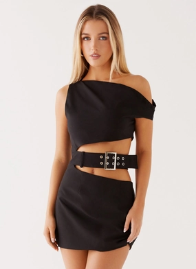 Elvira Belt Mini Dress - Black Bold Hues City Mood tailored look Elvira Belt Mini Dress - Black