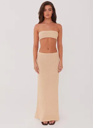 Emaline Knit Maxi Skirt - Beige Shadow Pocket Placement Eco Friendly Dye Process Emaline Knit Maxi Skirt - Beige