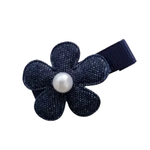 Embellished Non Slip Hair Clip - Denim Flower