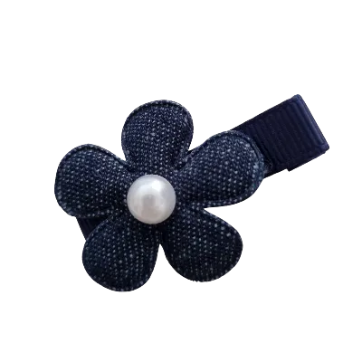 Embellished Non Slip Hair Clip - Denim Flower