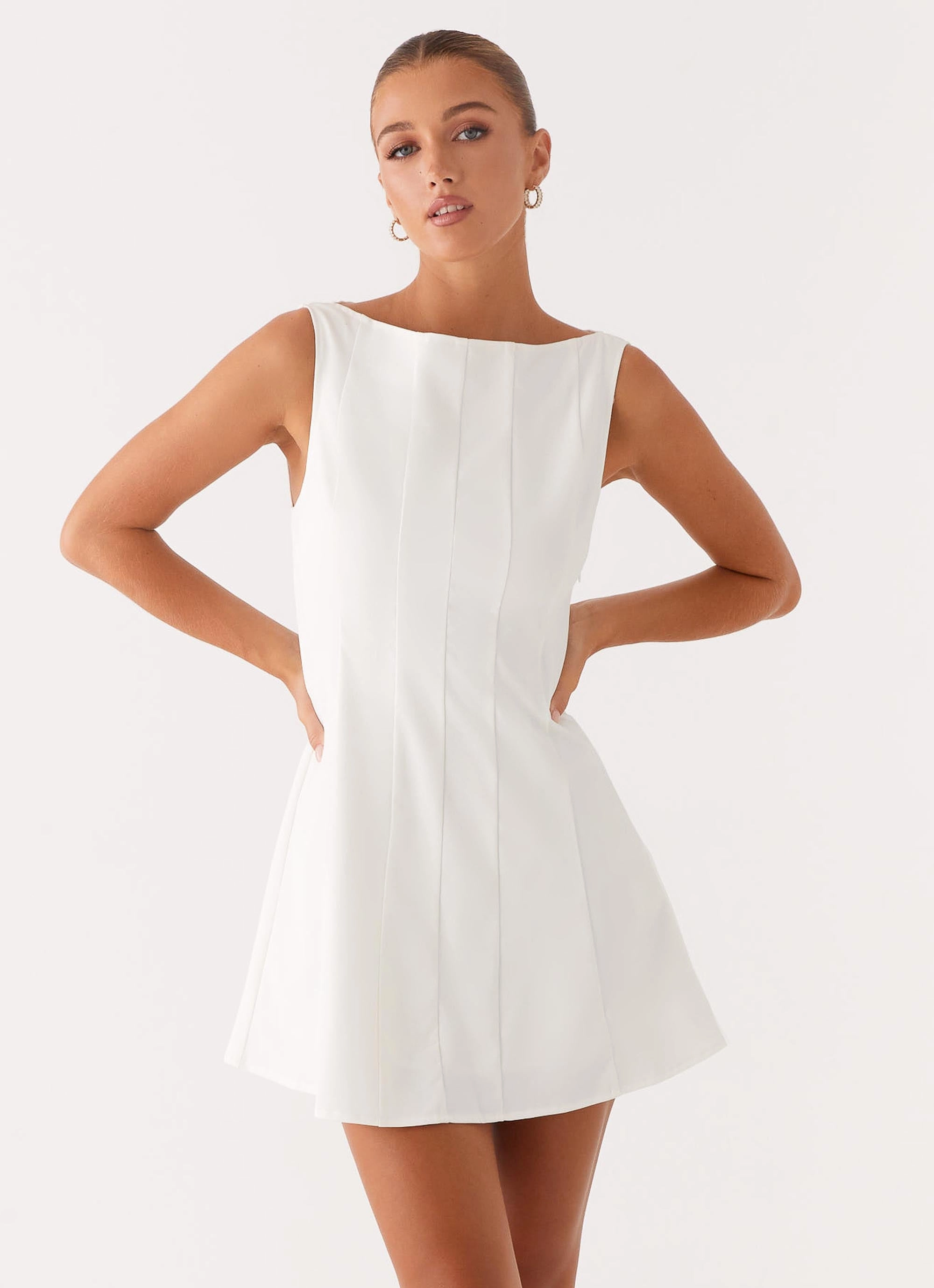 Emelie Mini Dress - White Simple Bow