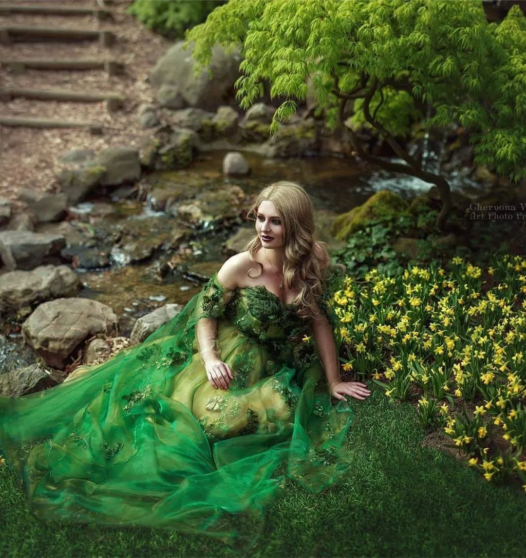 Emerald Green Dress Prom Dresses Floral Dress Women Evening Dresses
