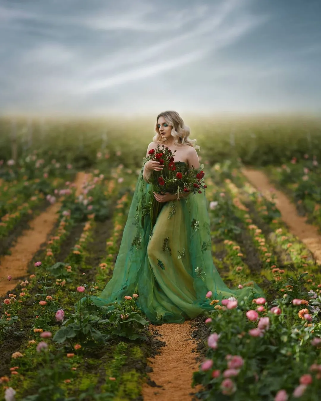 Emerald Green Dress Prom Dresses Floral Dress Women Evening Dresses