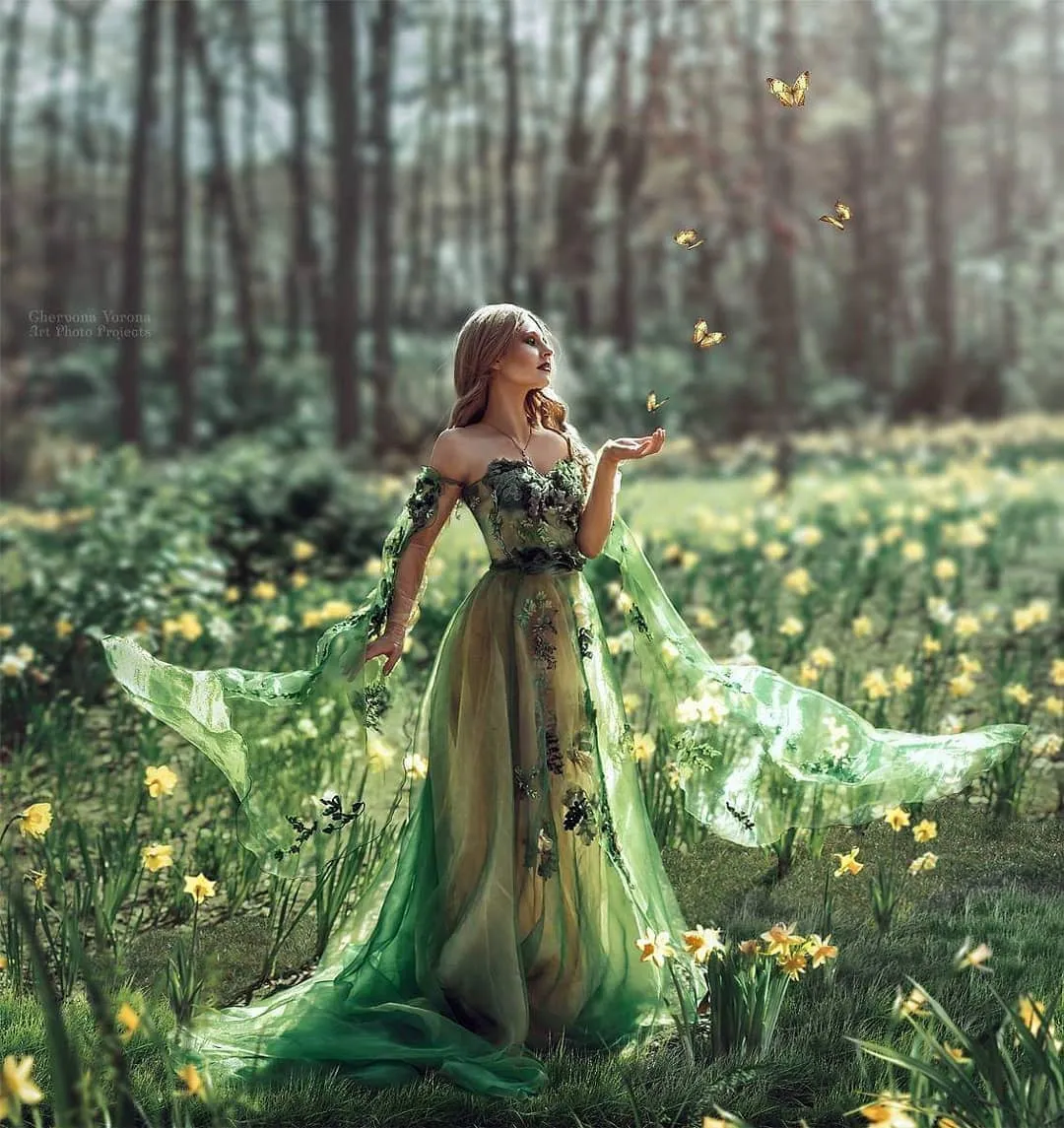 Emerald Green Dress Prom Dresses Floral Dress Women Evening Dresses