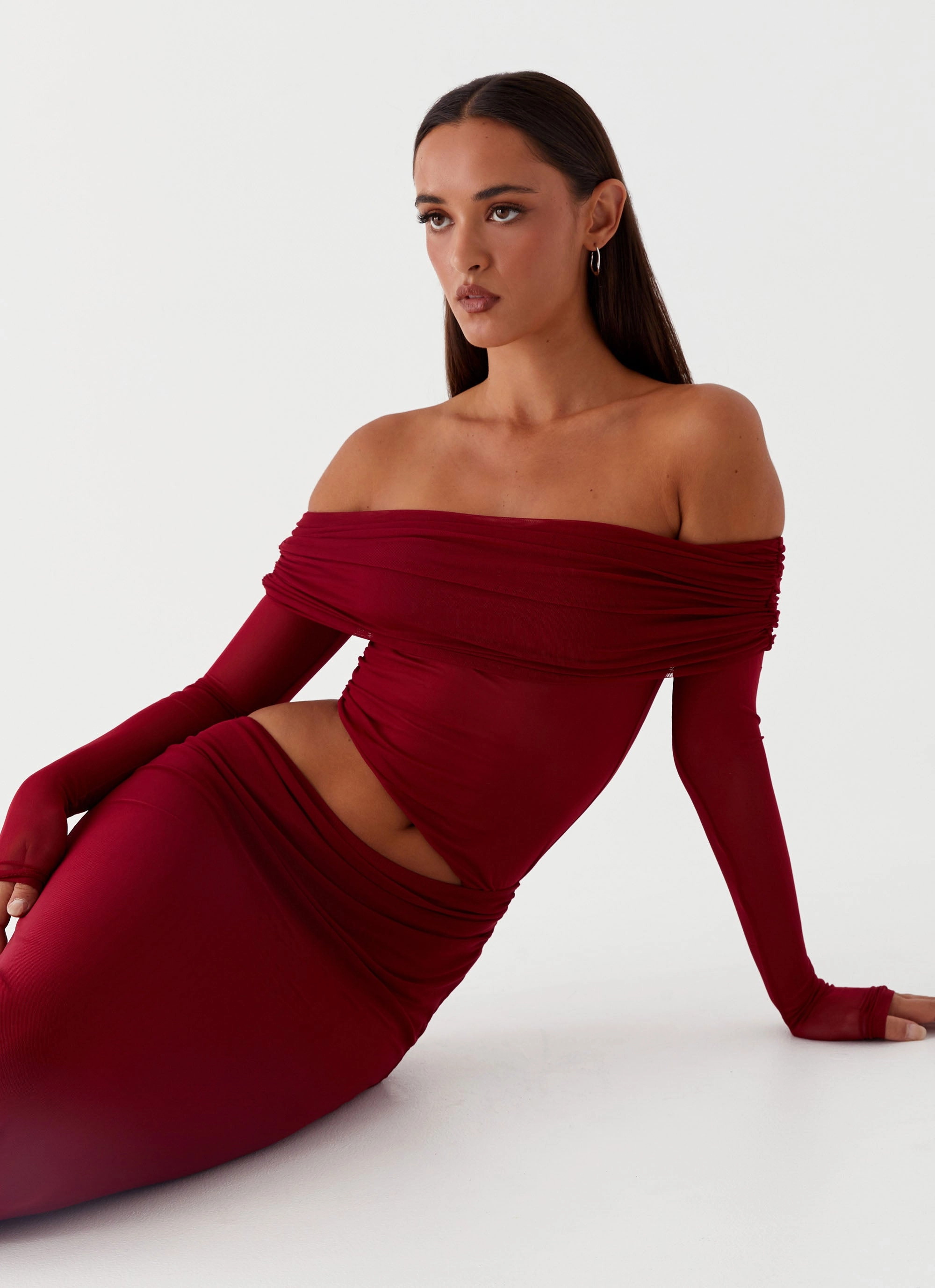 Emery Maxi Dress - Cherry Red Flattering Layer Hidden Pocket