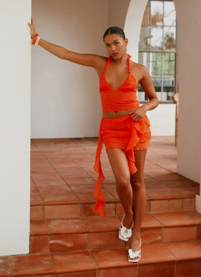 End Of Us Mini Skirt - Orange Chic Design End Of Us Mini Skirt - Orange Slim Silhouette Basic Look
