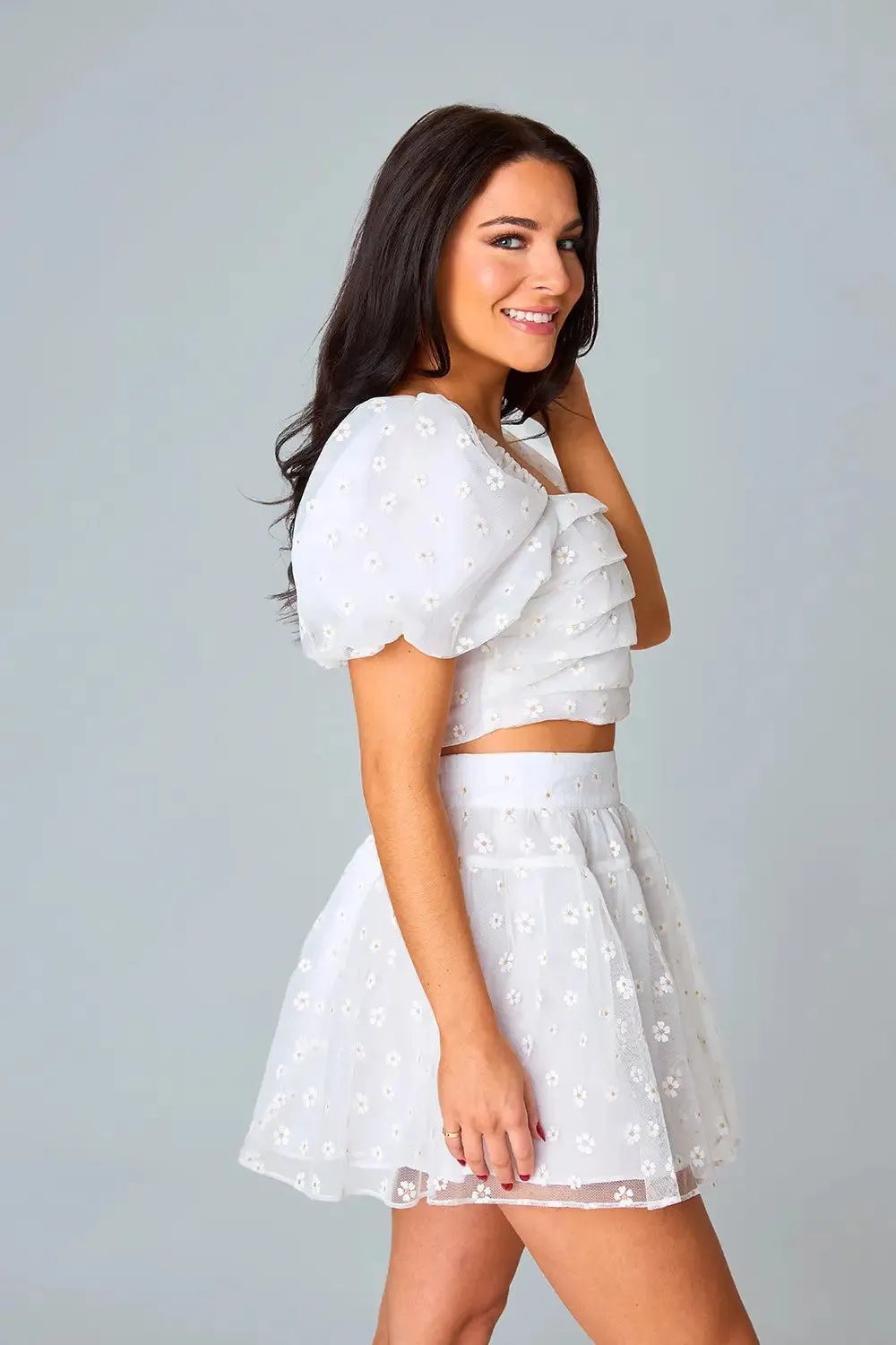 English Daisy Eyelet Top & Skirt Set