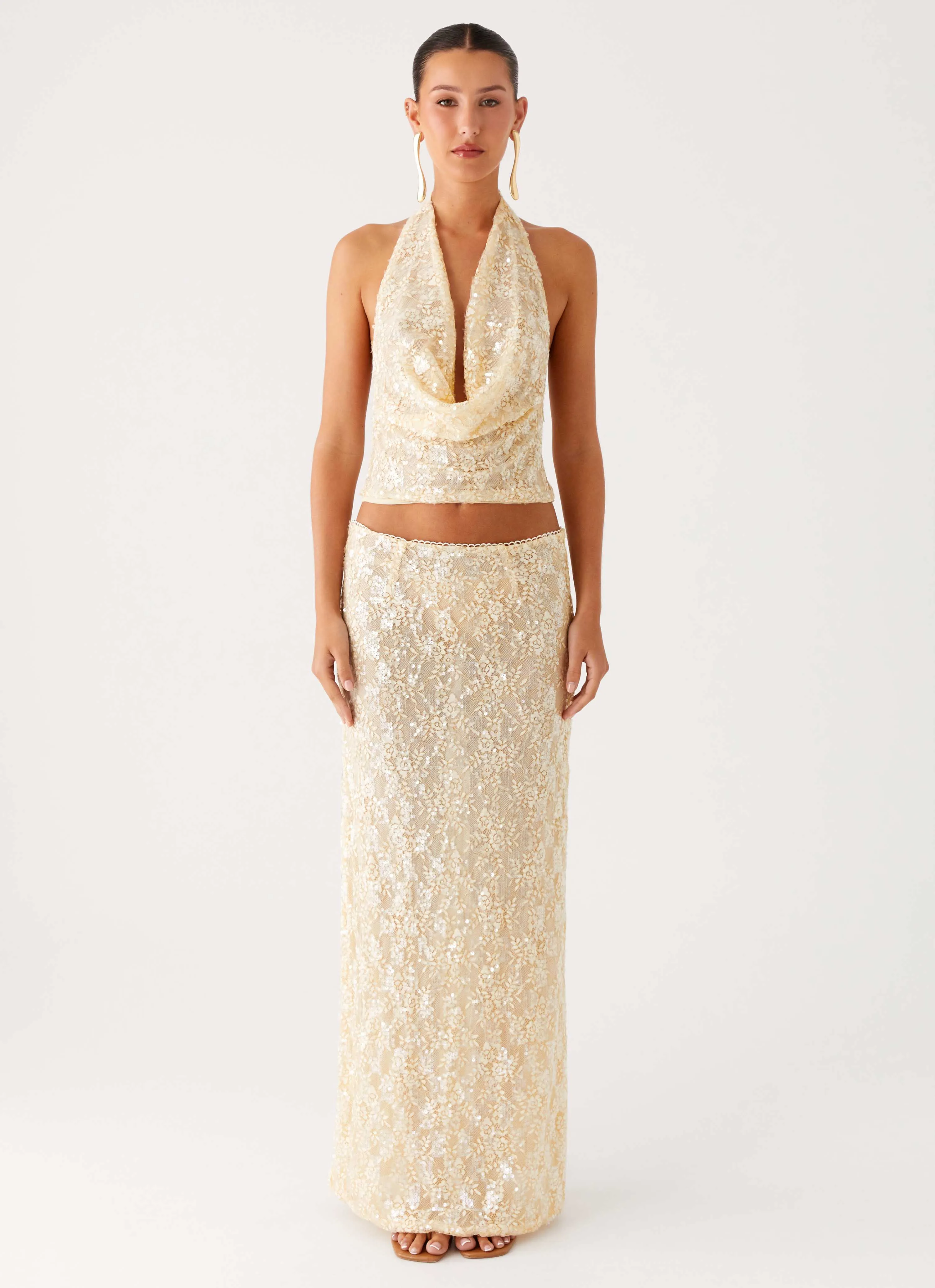 Flexible Comfort Bling It On Maxi Skirt - Ivory