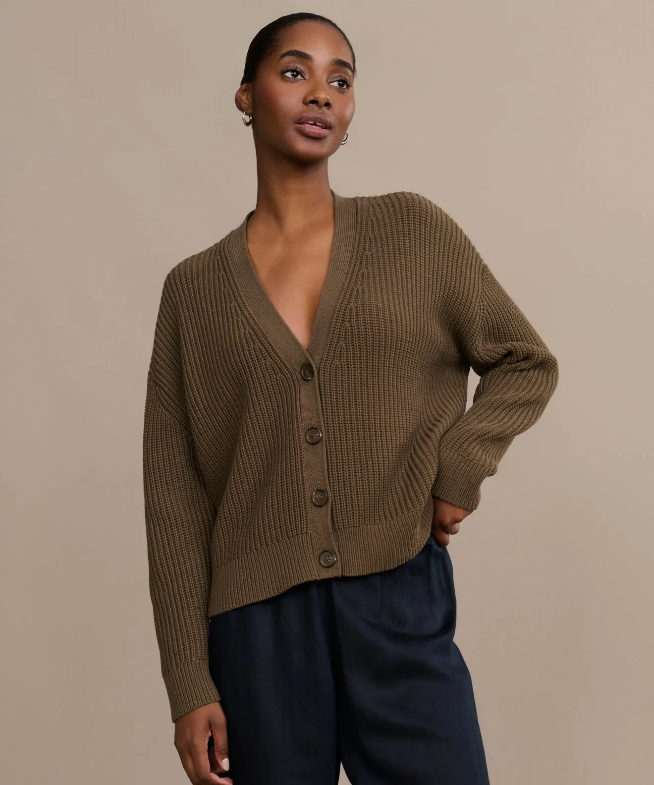 Cropped Cotton Cocoon Cardigan Snag Proof Weave AllPurposeWear