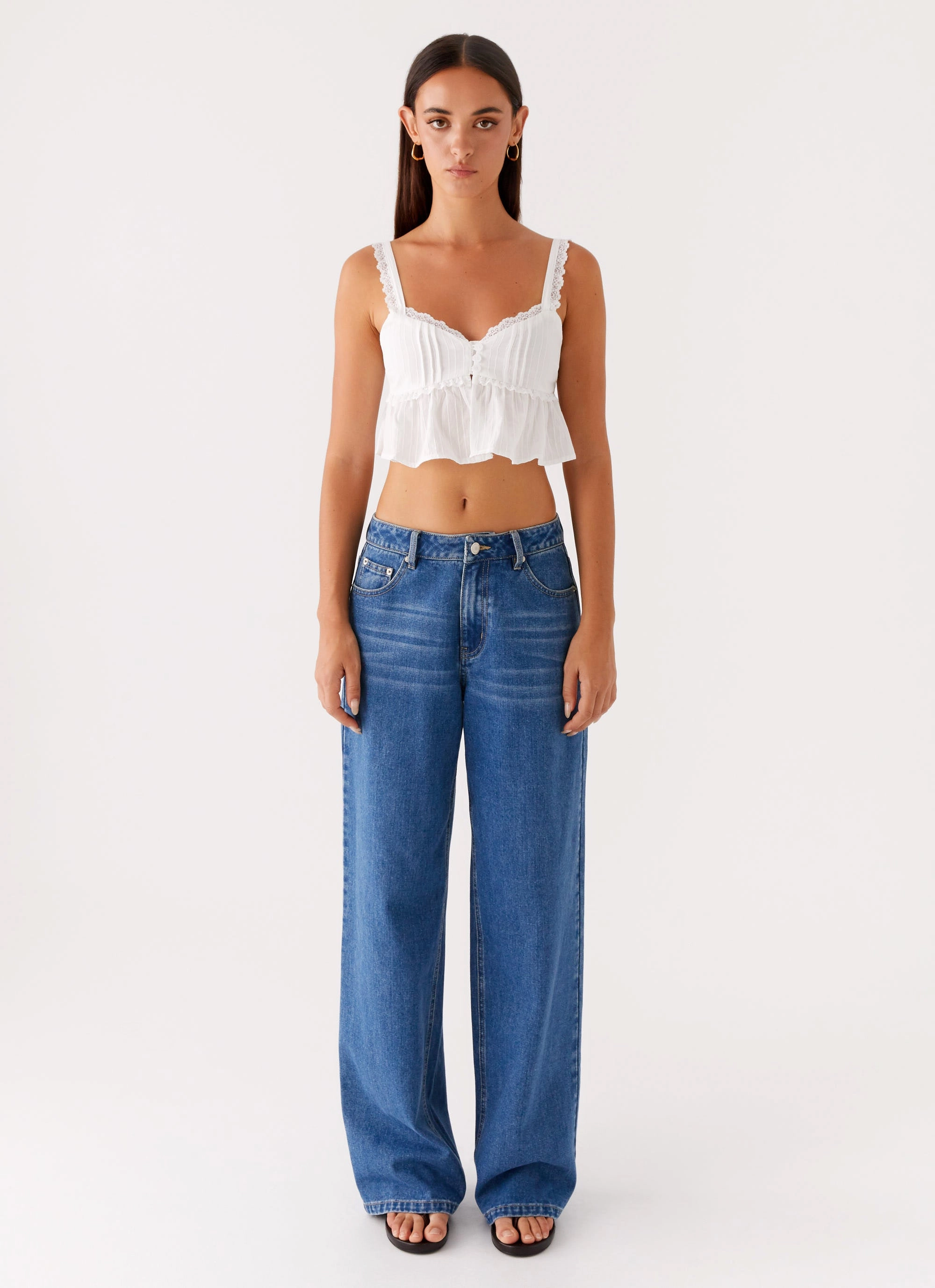 Layered Neckline Self Fabric Tie Elliana Cami Top - White