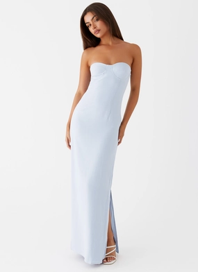 Esra Linen Strapless Maxi Dress - Blue Casual Wear Esra Linen Strapless Maxi Dress - Blue Refined Vibe Petite friendly