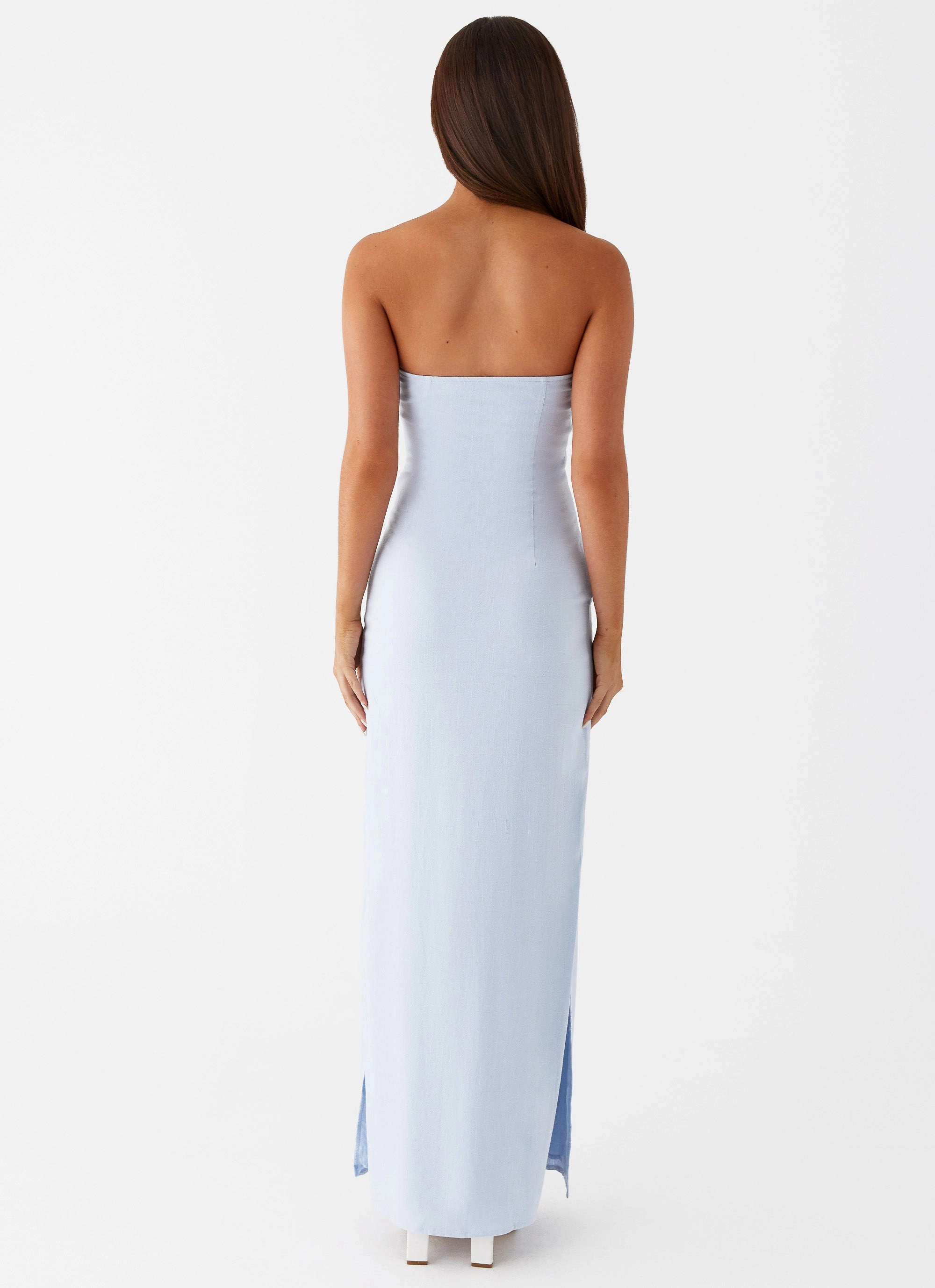 Esra Linen Strapless Maxi Dress - Blue Airy Silk Soft Stitch