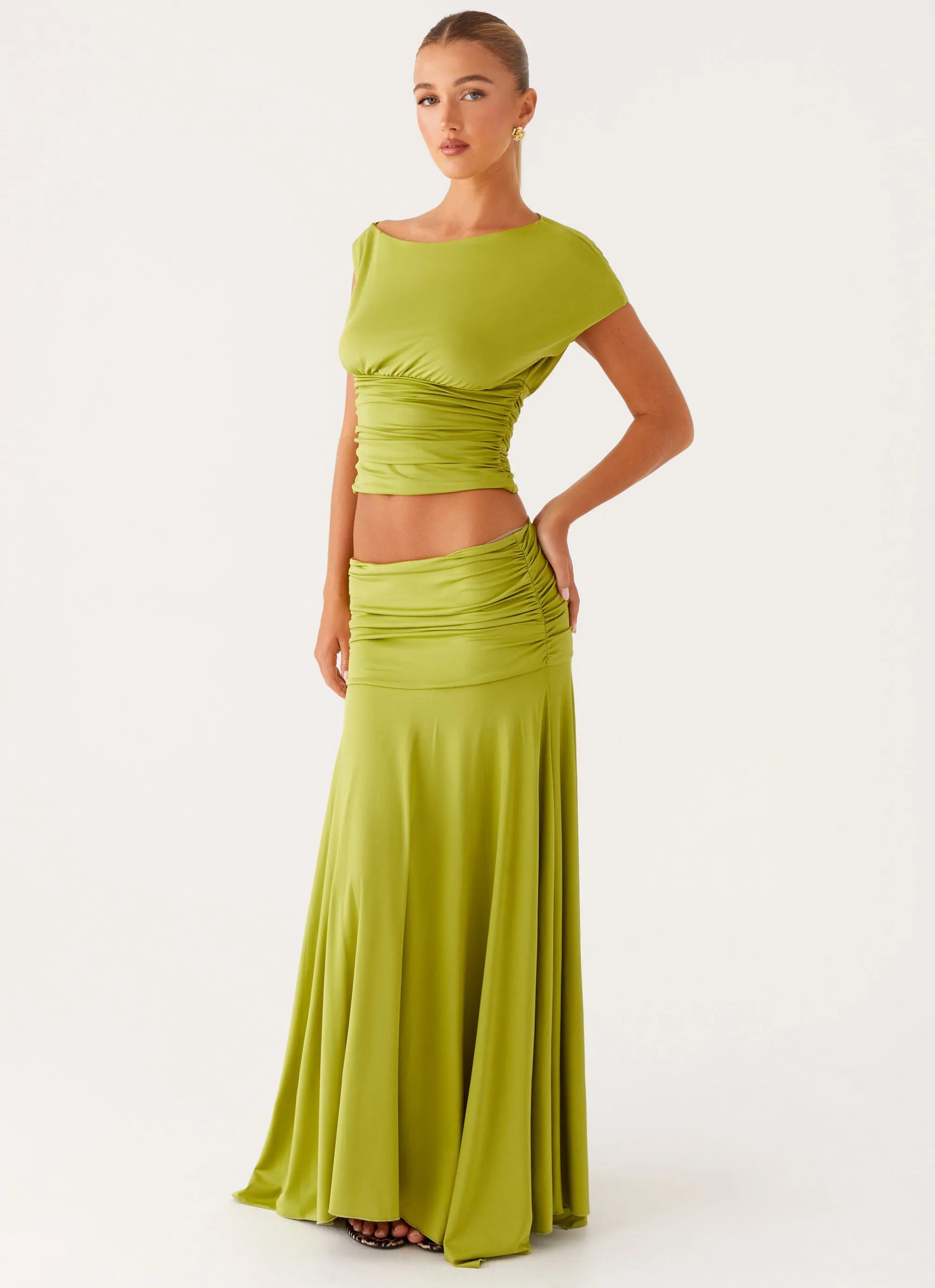 Liana Ruched Maxi Skirt - Green Lightweight Wear Trail Comfort