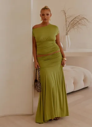 Essential Layer Liana Ruched Maxi Skirt - Green Liana Ruched Maxi Skirt - Green Comfortable Layers