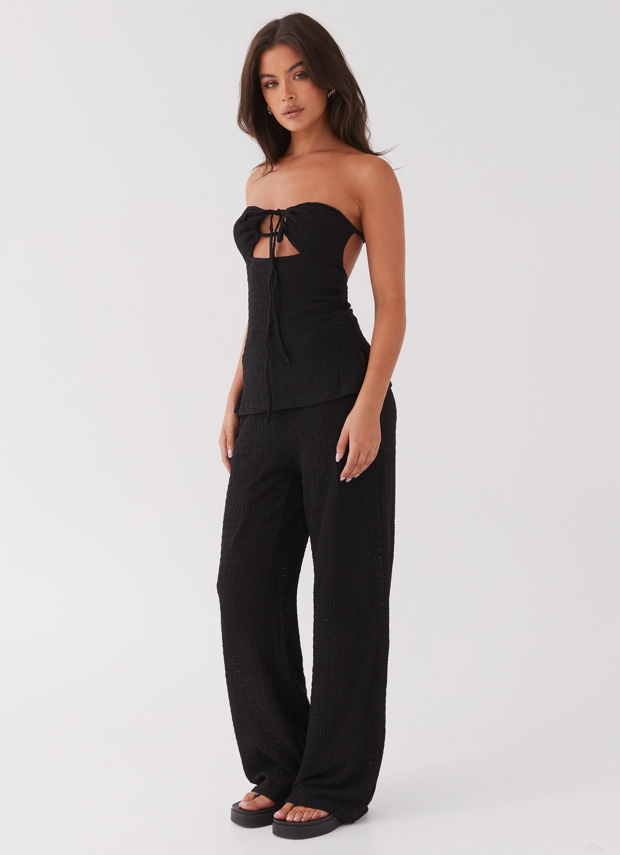 Stretchable Fit Flexible Gusset Jadey Waffle Pants - Black