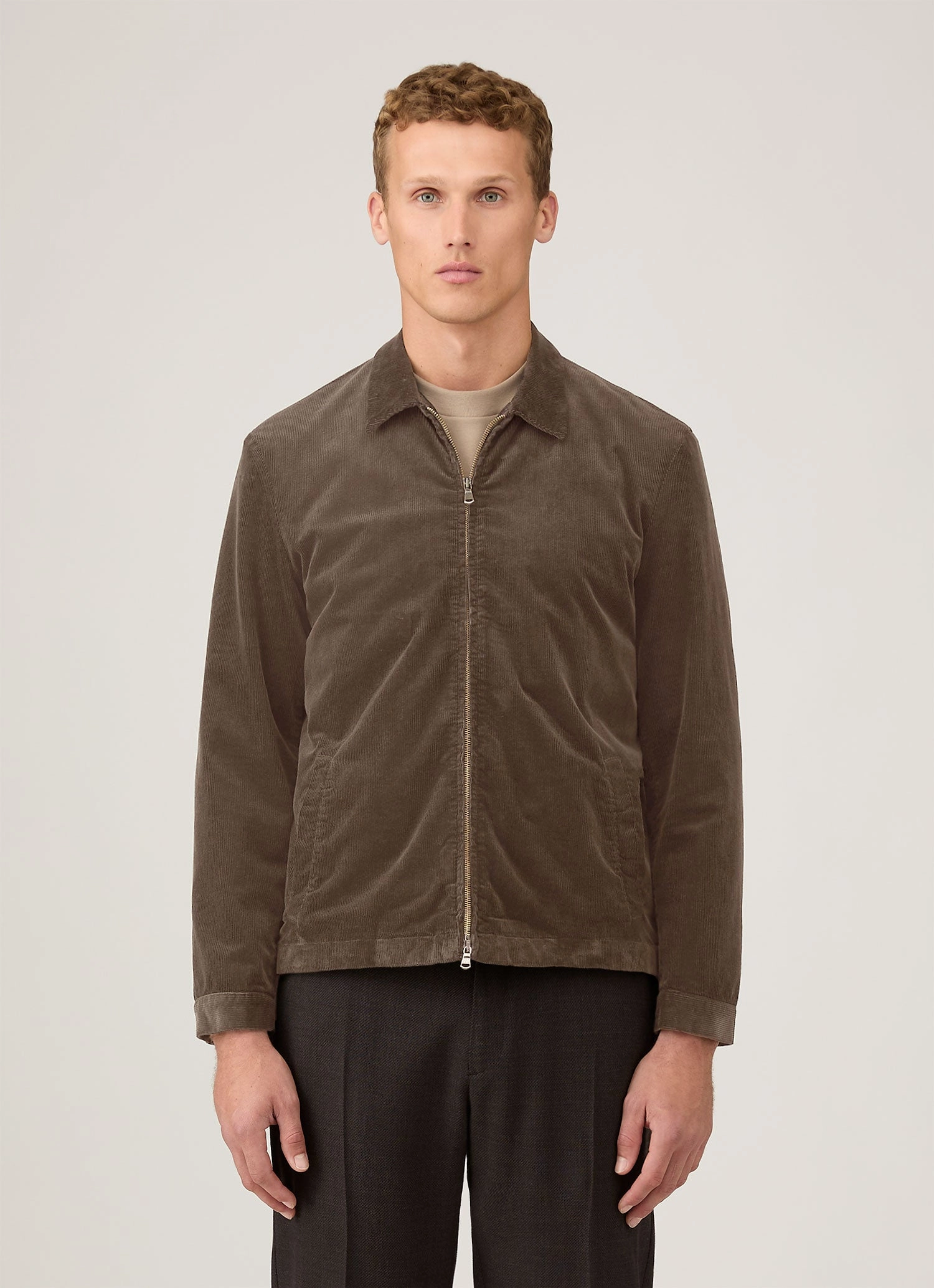 Network Non Bulky Silhouette Men's Corduroy Harrington Jacket in Bark