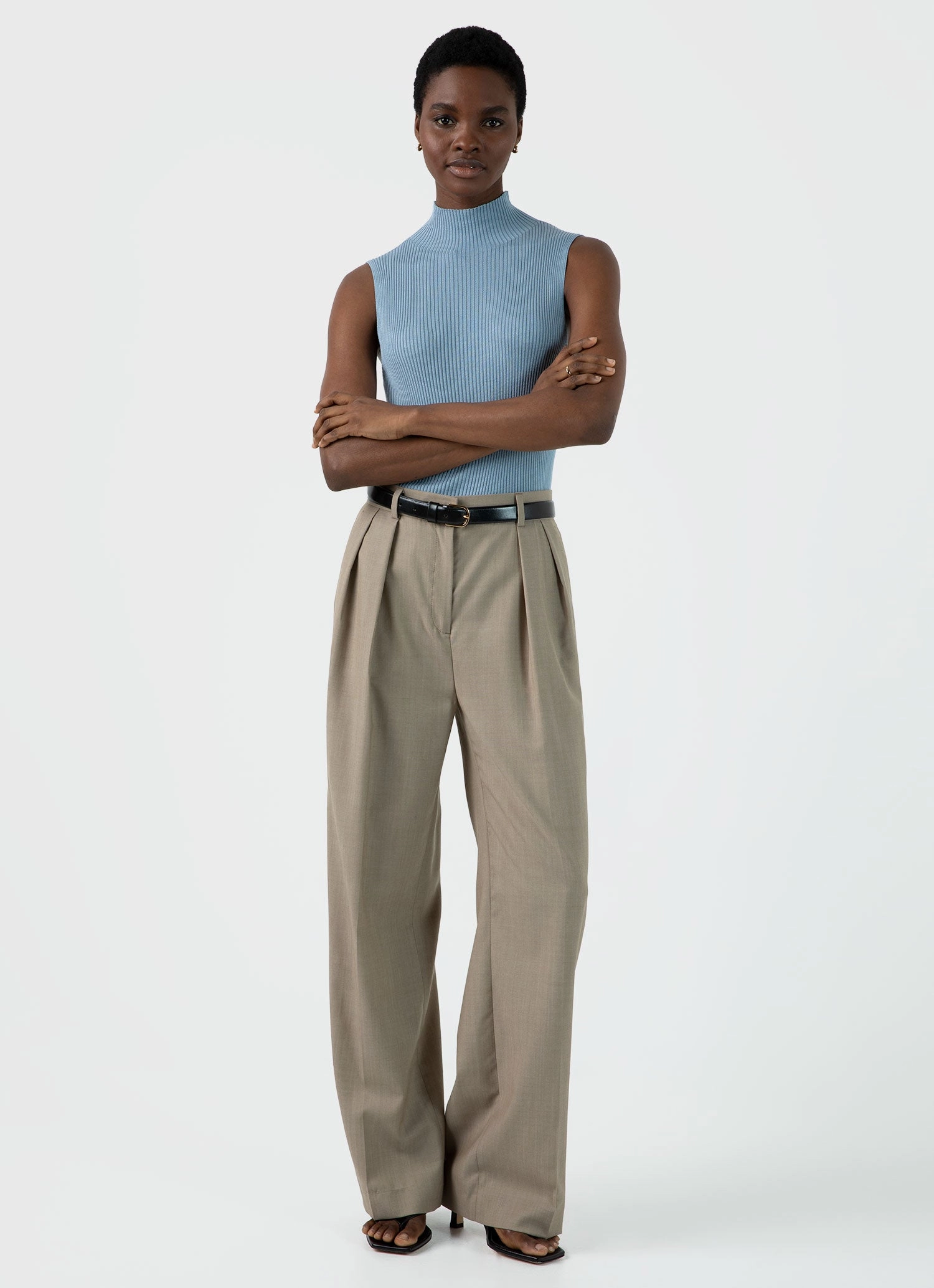 Women's Mulberry Silk Rib Vest Jumper in Light Blue Sustainable Fibers Layered Knit