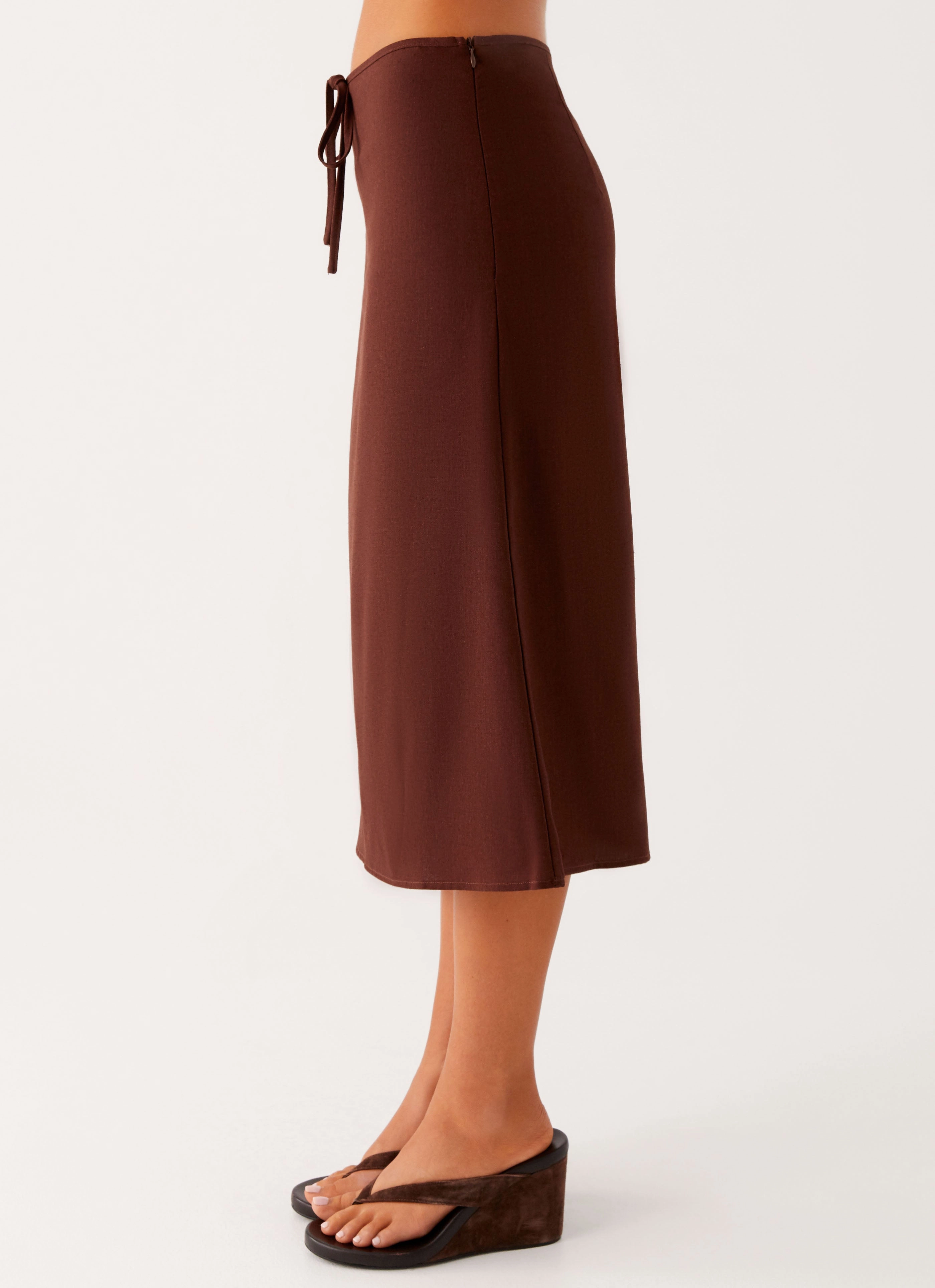 Cotton Rich Recycled Polyester Esther Midi Skirt - Chocolate