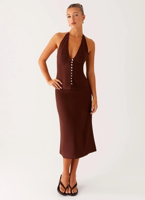 Esther Midi Skirt - Chocolate Contemporary Edge Lightwear Look Luxury Feel Esther Midi Skirt - Chocolate