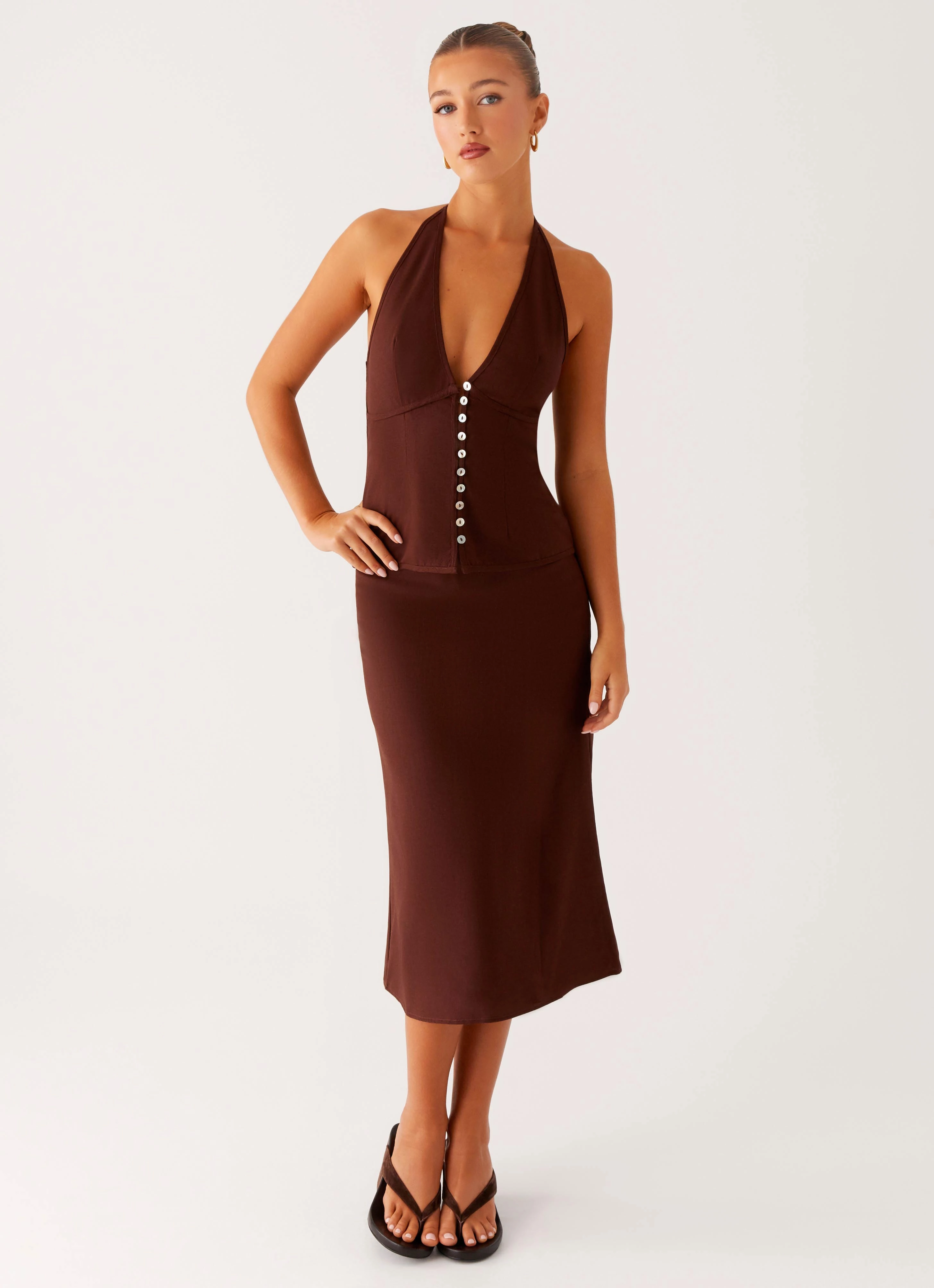 Lightwear Look Luxury Feel Esther Midi Skirt - Chocolate