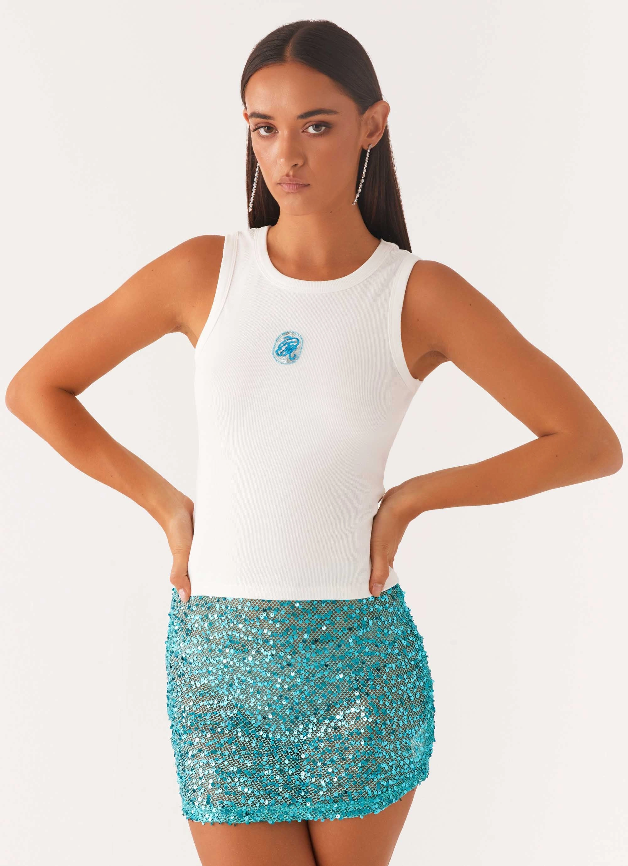 Signature Beaded Logo Tank - White LongLastingDurability