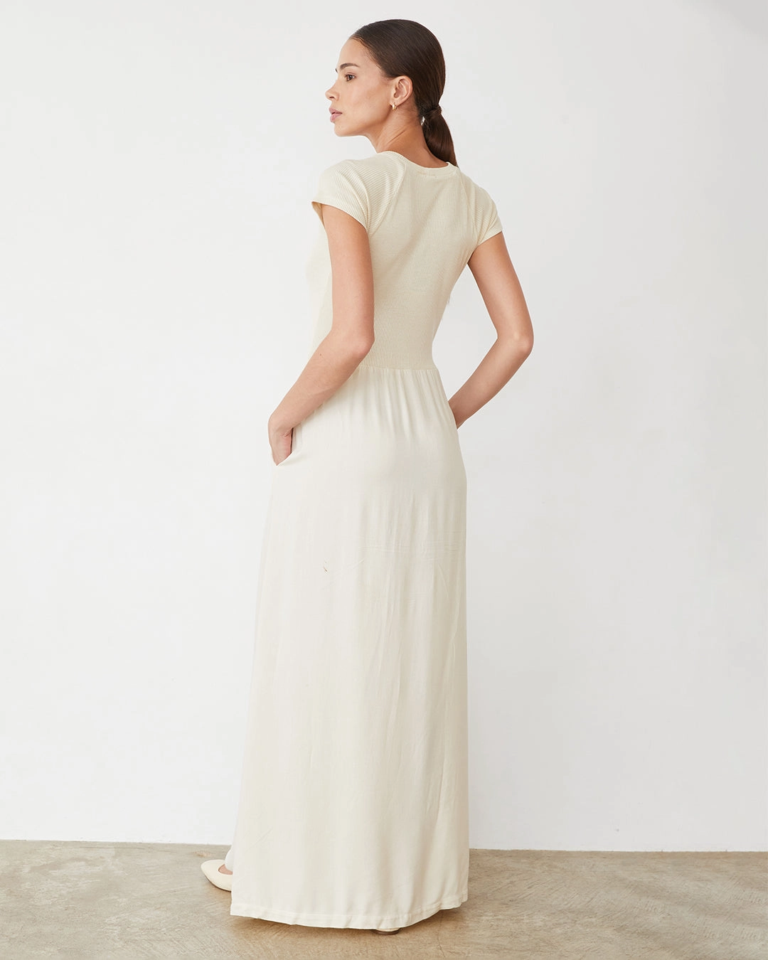 Mix Media Maxi Dress MicrofiberBlend Double Layered Fabric