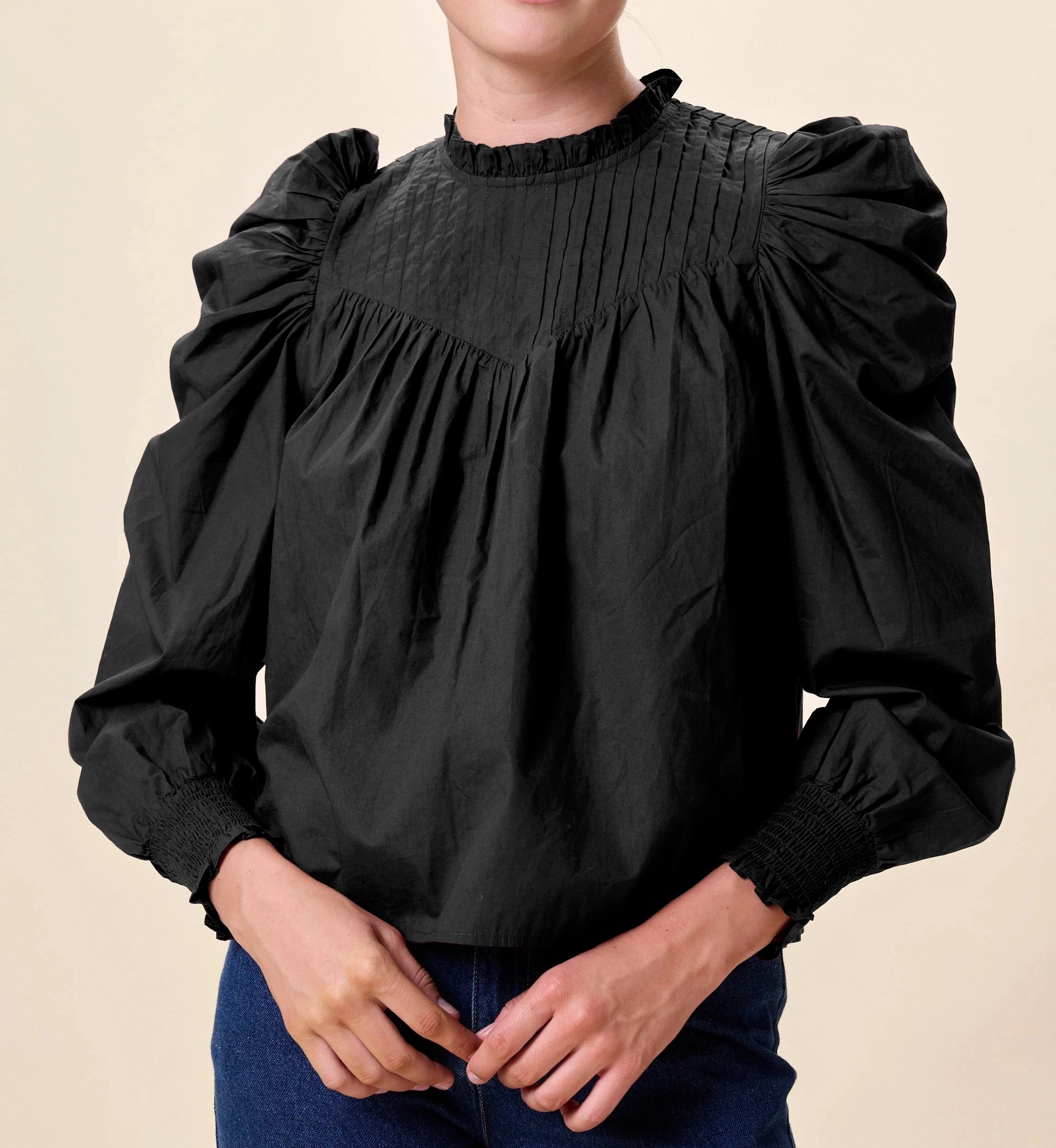 MoistureWicking Fabric Comfortable Collar Irina Blouse | Black