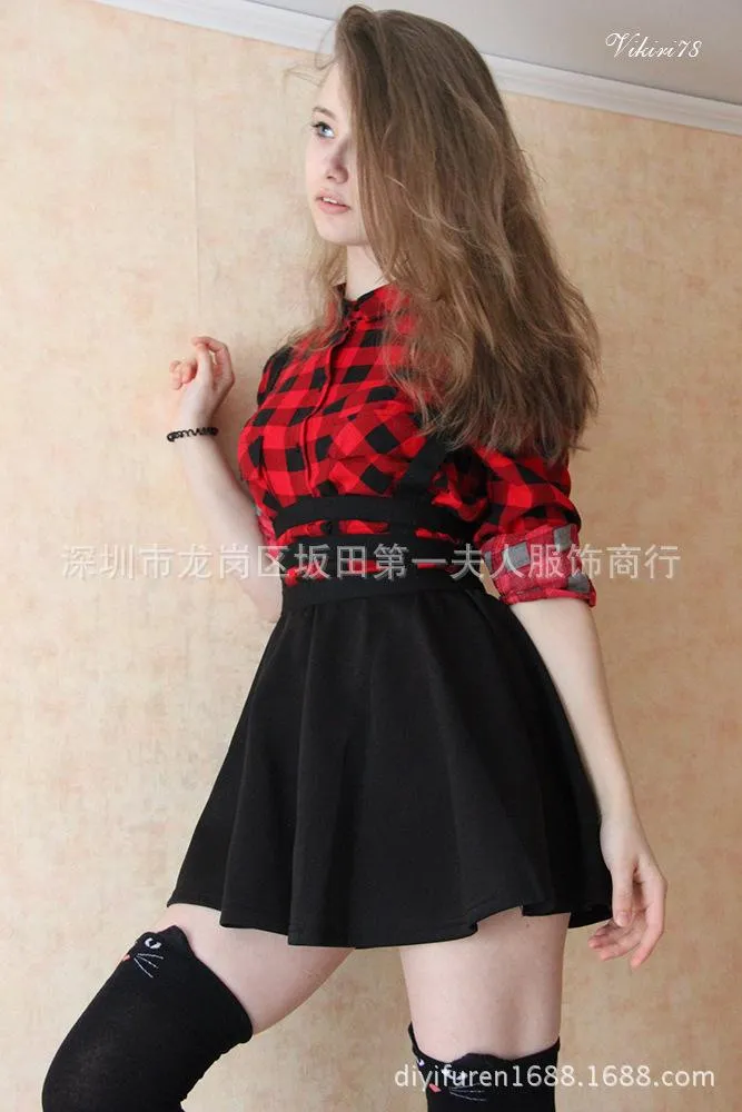 Europe Korean Personality See Through  A-Line Strap Skirt