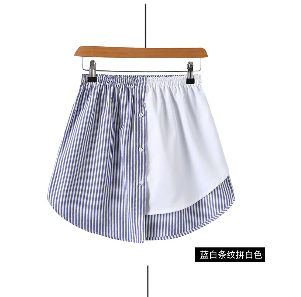Europe Shirt Mix Colours Striped Hem Plus Size Matching Outdoor Mid-Length Skirt A-Line Skirt