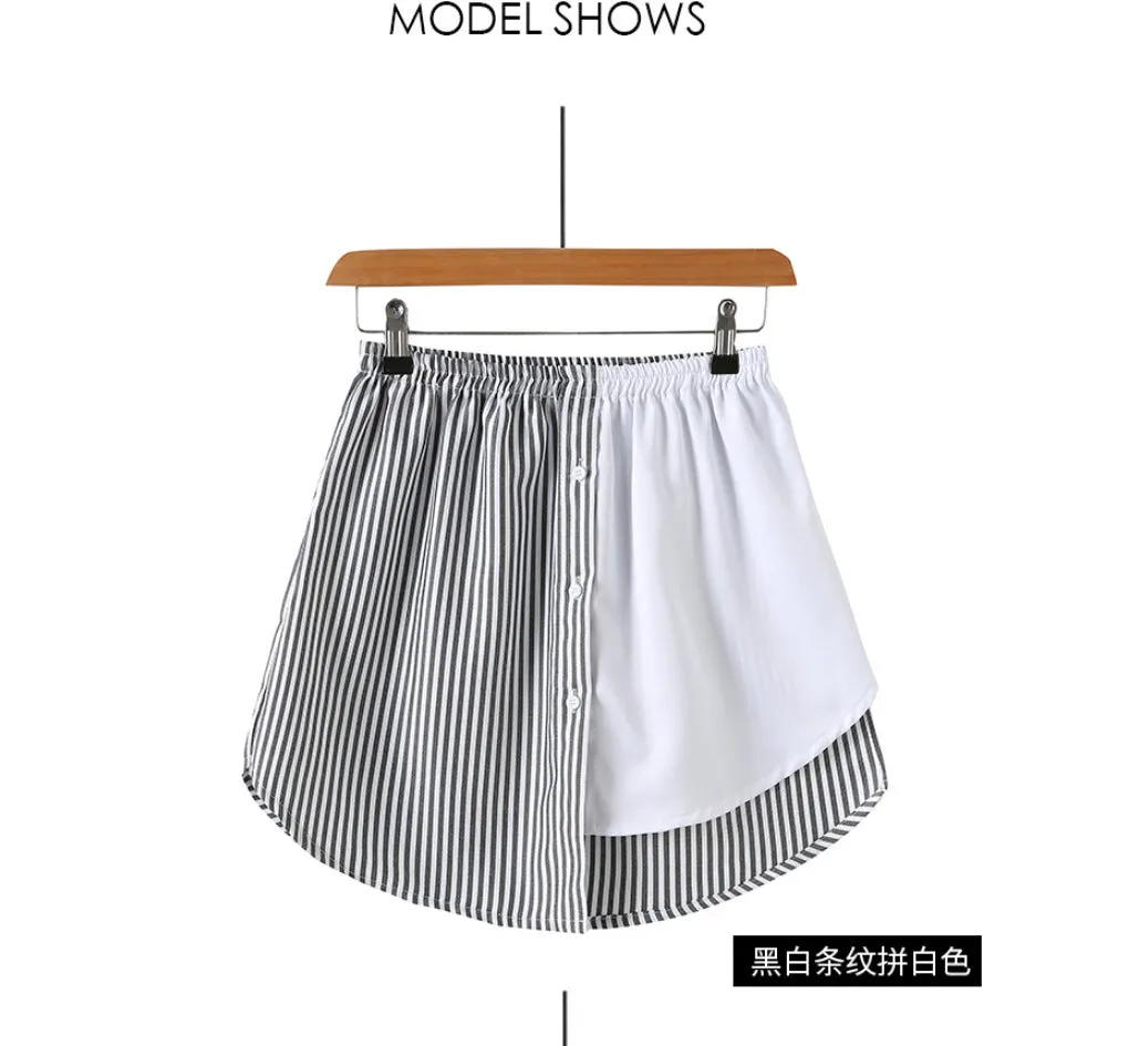 Europe Shirt Mix Colours Striped Hem Plus Size Matching Outdoor Mid-Length Skirt A-Line Skirt