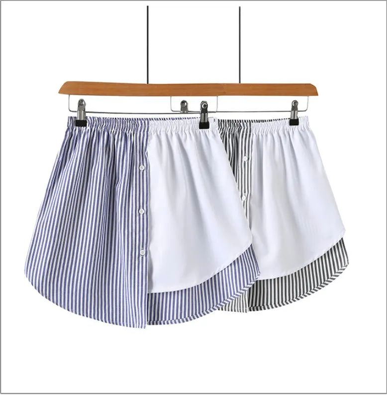 Europe Shirt Mix Colours Striped Hem Plus Size Matching Outdoor Mid-Length Skirt A-Line Skirt