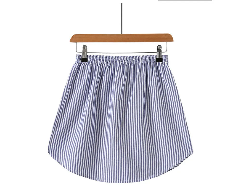 Europe Shirt Mix Colours Striped Hem Plus Size Matching Outdoor Mid-Length Skirt A-Line Skirt