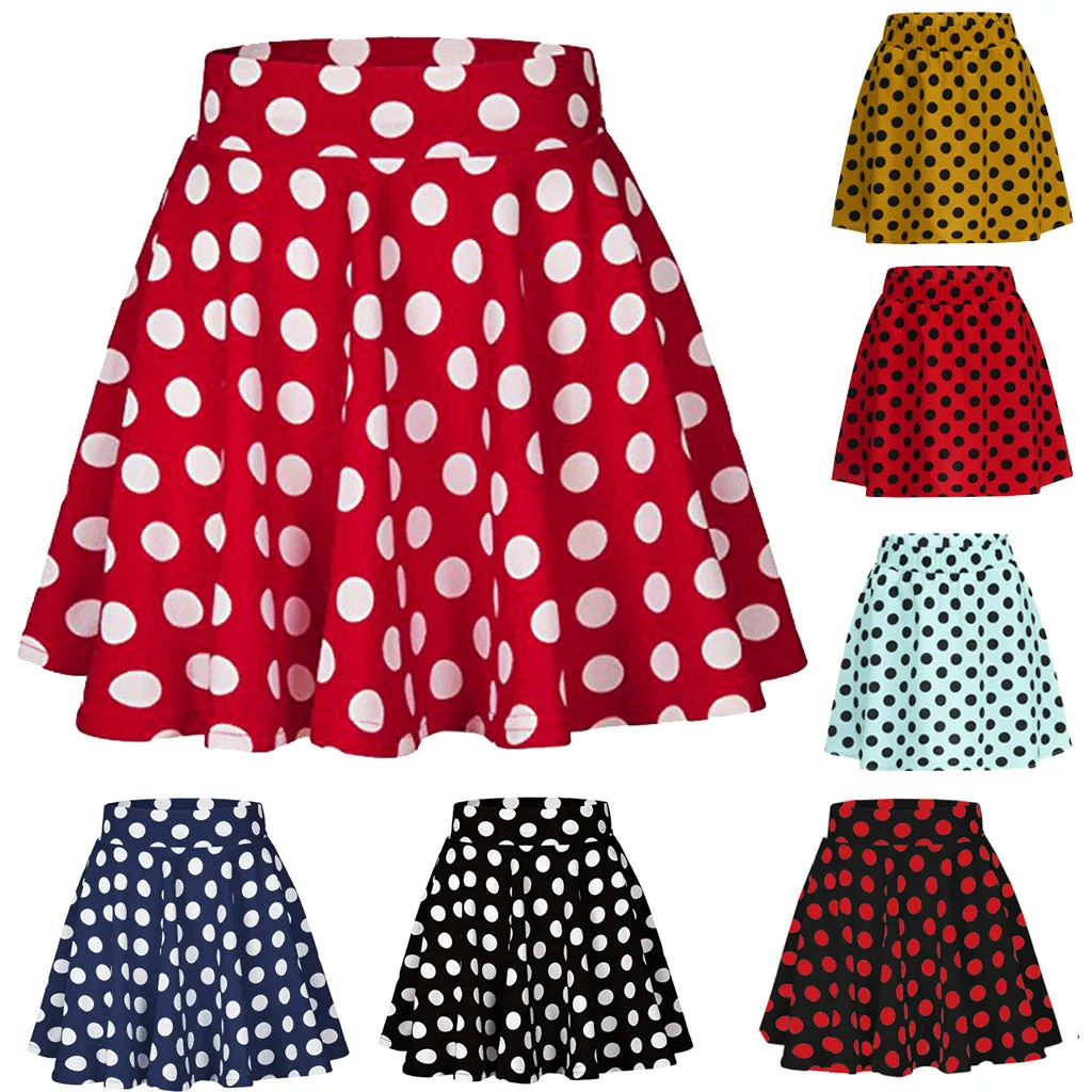 Europe Summer Popular Poker Dot Mini Flare Skirt