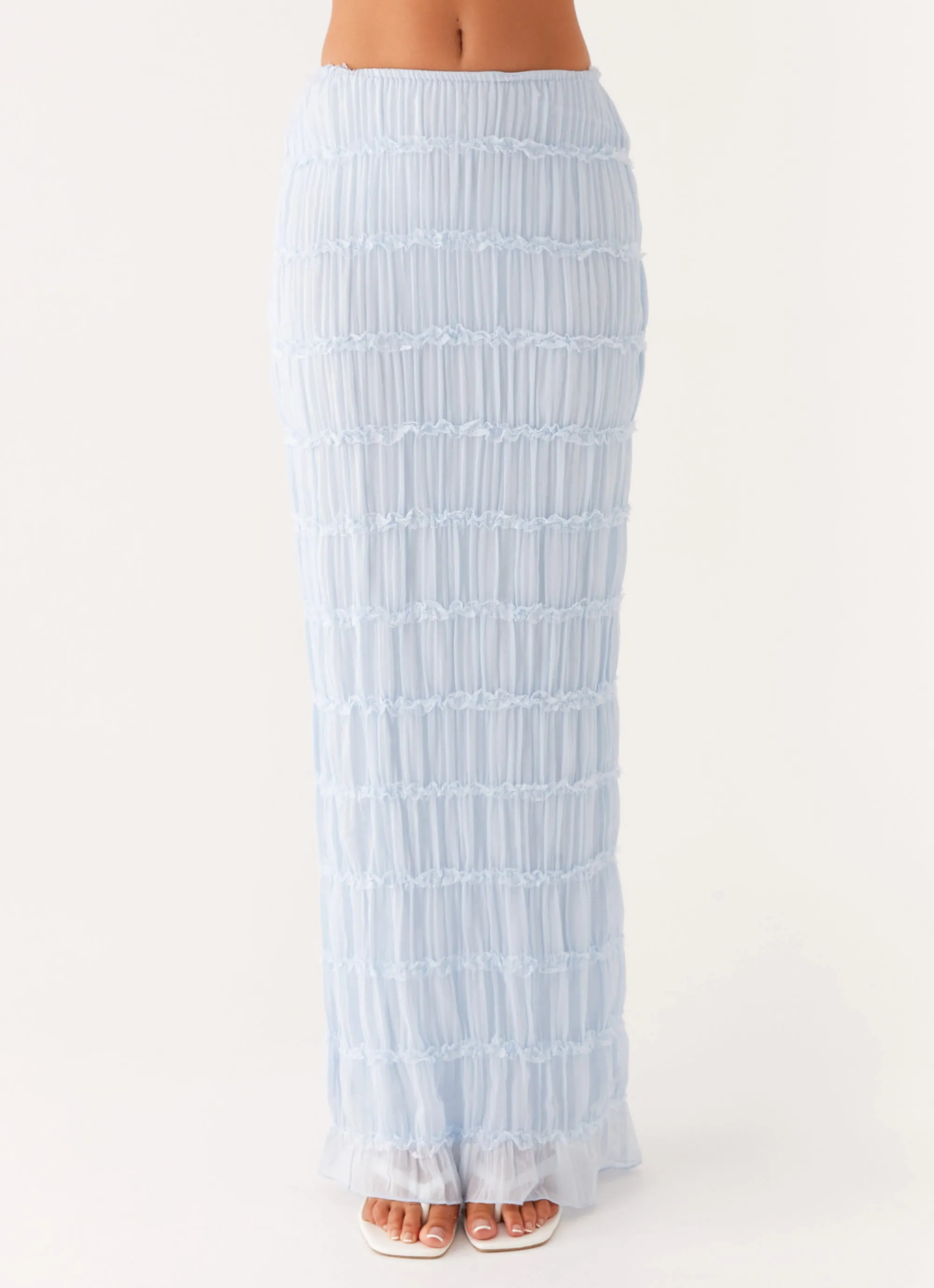 Daydreaming Low Rise Maxi Skirt - Blue Durable Wear High Rise Design