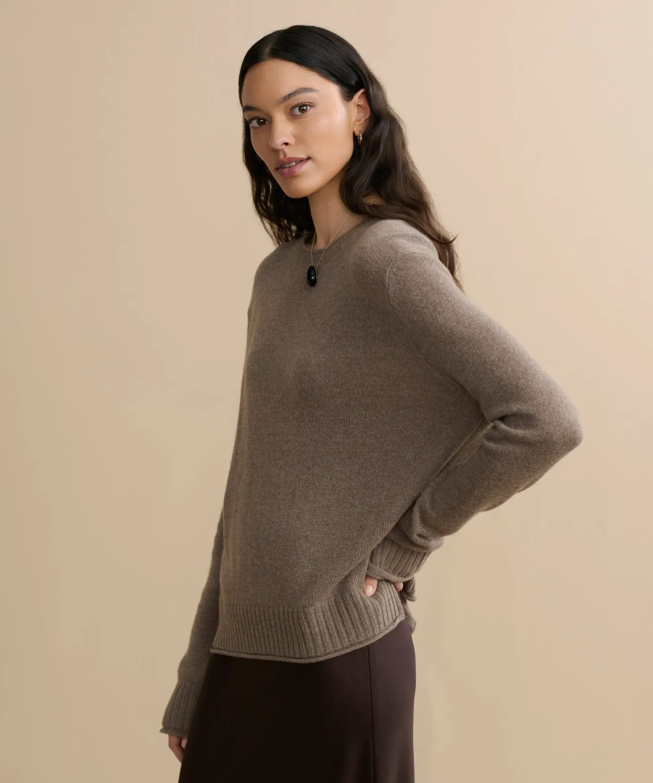 Multi Panel Design Curved Hemline Everyday Sweater