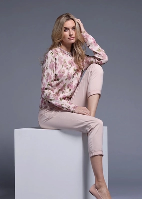 Everyday Comfort Fit Minnie Rose Cotton Cashmere Printed Crew with Jewels Minnie Rose Cotton Cashmere Printed Crew with Jewels Flexible Waistband