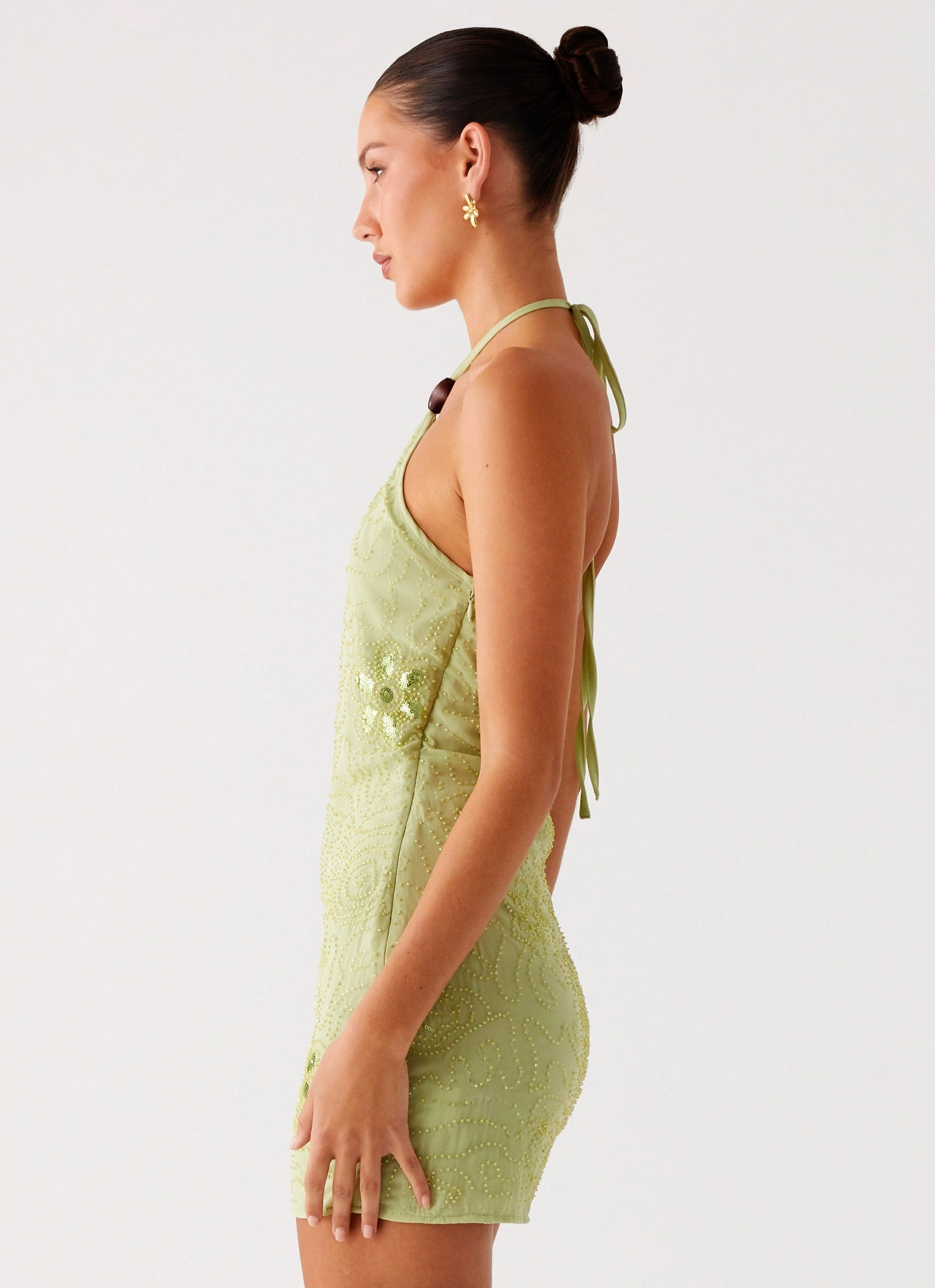 Built In Shorts Weekend Outfit Everyday Look Kiara Beaded Mini Dress - Mint