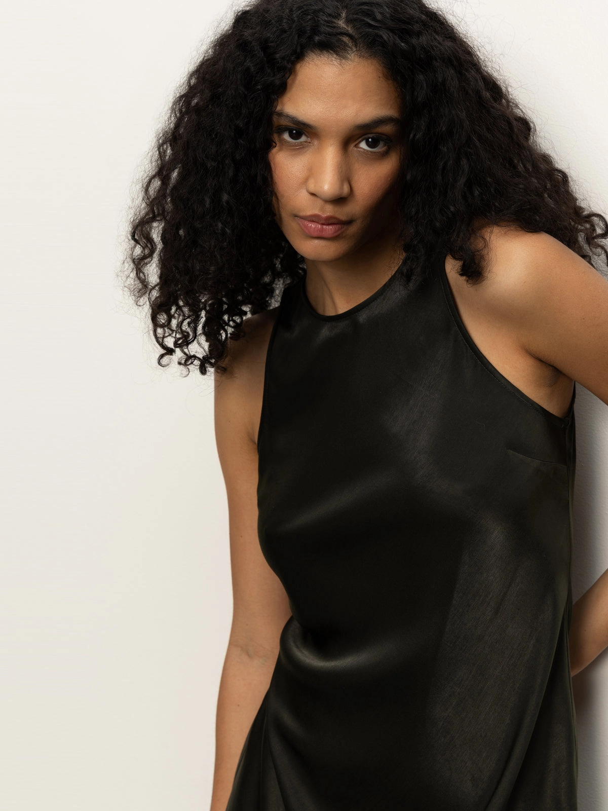 Relaxed Layers Everyday Satin Dress Black Olive