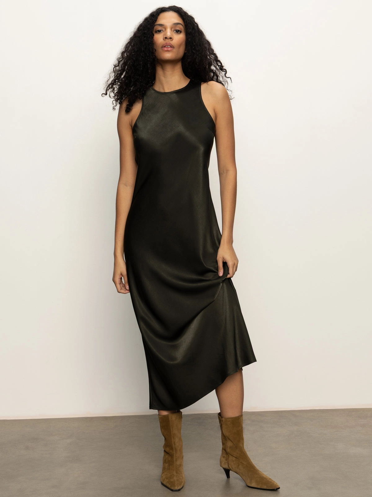Everyday Satin Dress Black Olive Gender Inclusive