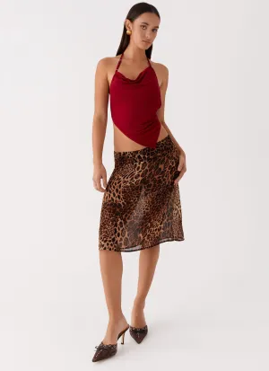 Evoke Chiffon Midi Skirt - Leopard Relaxed Fit Warm Fit